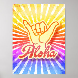 Affiche Vintage Cravate Aloha Hang Loose Shaka Main