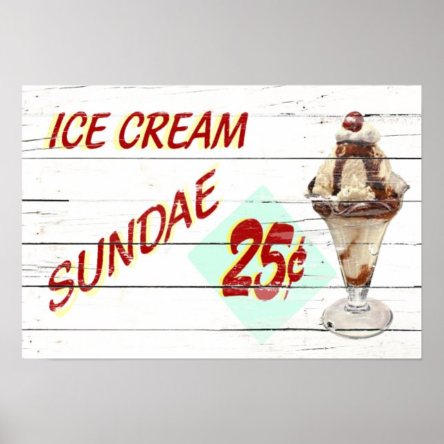 Affiche Vintage crème glacée Sundae (Devant)