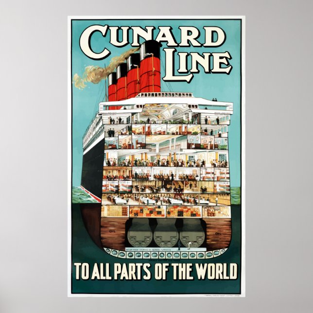 Affiche Vintage Cunard Line Ocean Liner Travel (Devant)