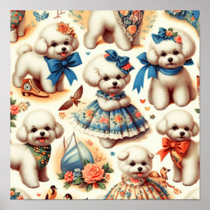 Affiche Vintage Cute Bichon Frisé Peinture