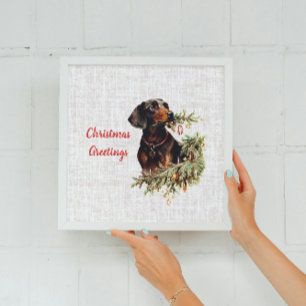 Affiche Vintage Dachshund Chien Rustique voeux de Noël