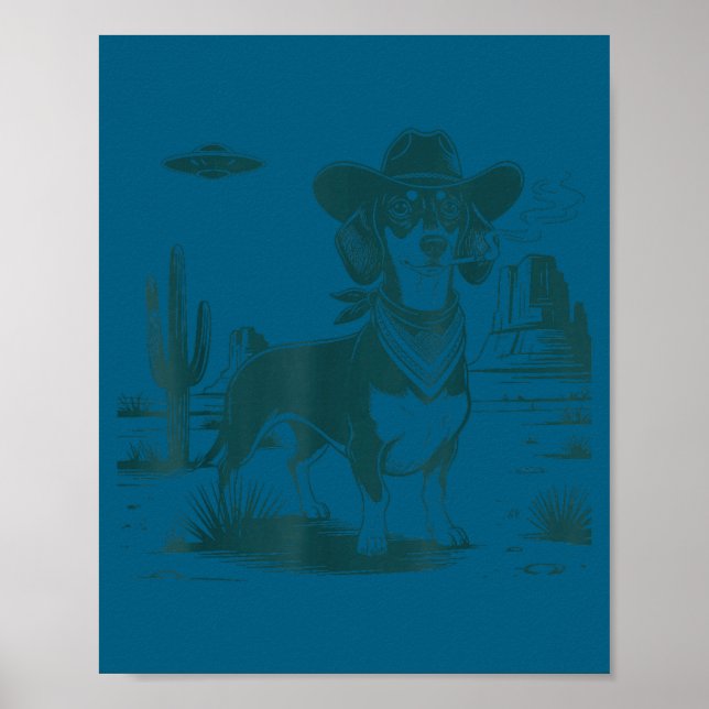 Affiche Vintage dachshund ufo western funny dog  (Devant)