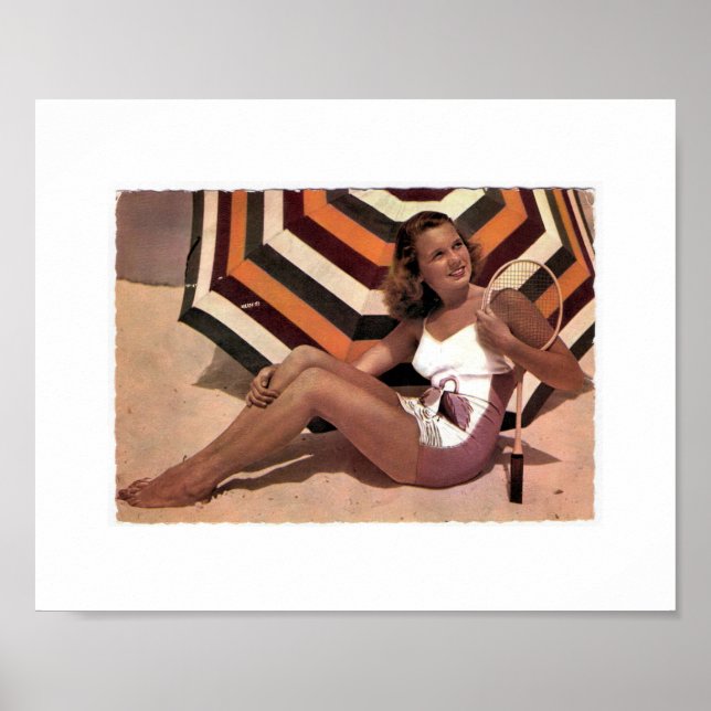 Affiche Vintage dame de tennis sur la plage (Devant)