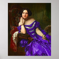 Vintage Dame Élégante En Robe Violette Bleue