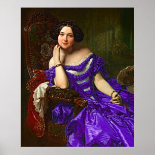 Affiche Vintage Dame Élégante En Robe Violette Bleue