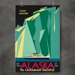 Affiche vintage d'Amérique Glacier Taku Alaska