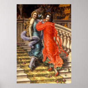 Affiche Vintage Dames En Gris Orange Dans Le Théâtre