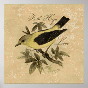 Affiche vintage d'amour d'espoir de foi d'oiseau