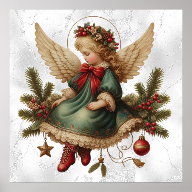 Affiche vintage d'ange de Noël (Devant)