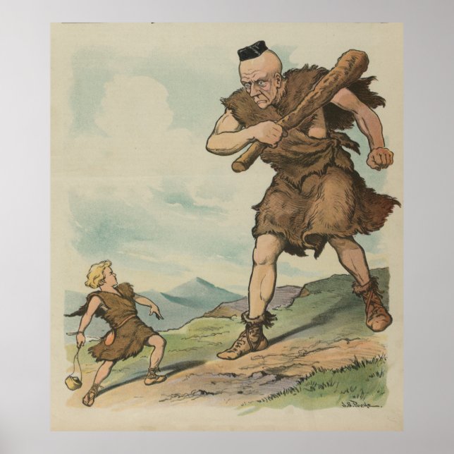 Affiche Vintage David contre Goliath Illustration (1905) (Devant)