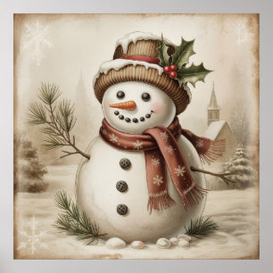Affiche vintage de bonhomme de neige