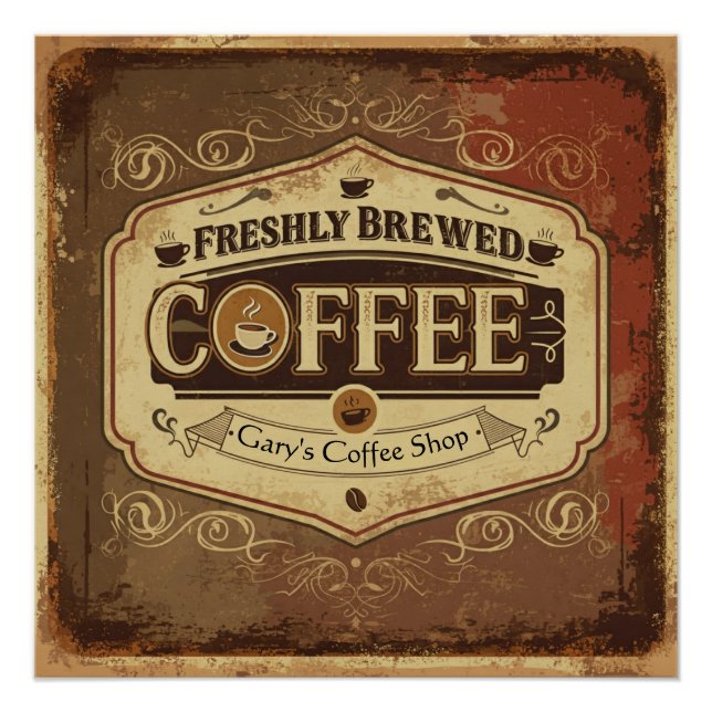 Affiche vintage de café fraîchement préparé person (Devant)