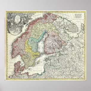 Affiche vintage de carte de la Scandinavie