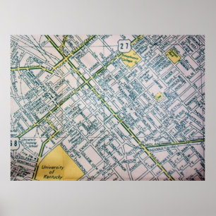 Affiche vintage de carte de Lexington, KY
