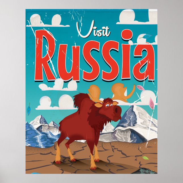 Affiche vintage de dessin animé Visite Russie (Devant)