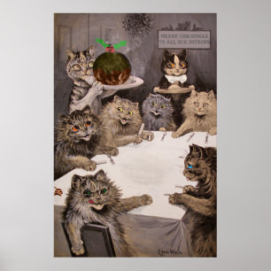 Affiche vintage de fête de Noël de chats de Louis