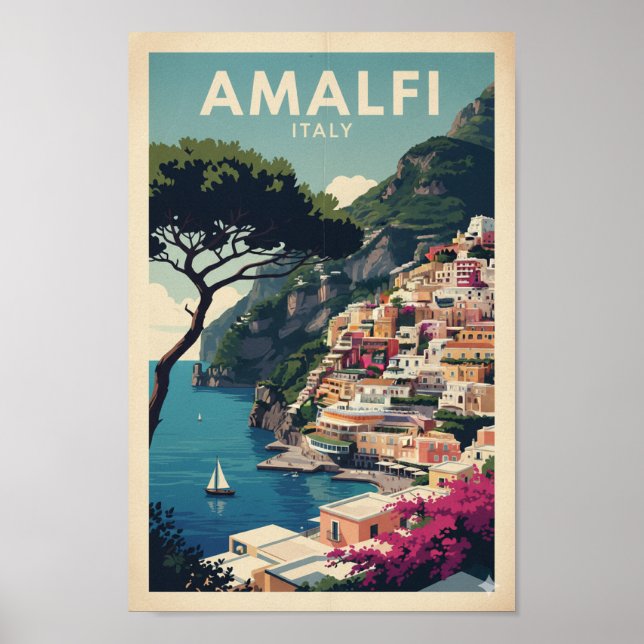 Affiche vintage de la côte d'Amalfi – Impression r (Devant)