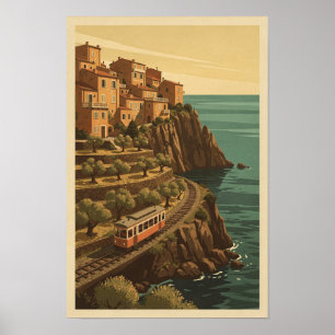 Affiche vintage de la gare ferroviaire du village 
