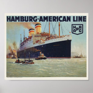 Affiche vintage de la Hamburg-American Line 1925