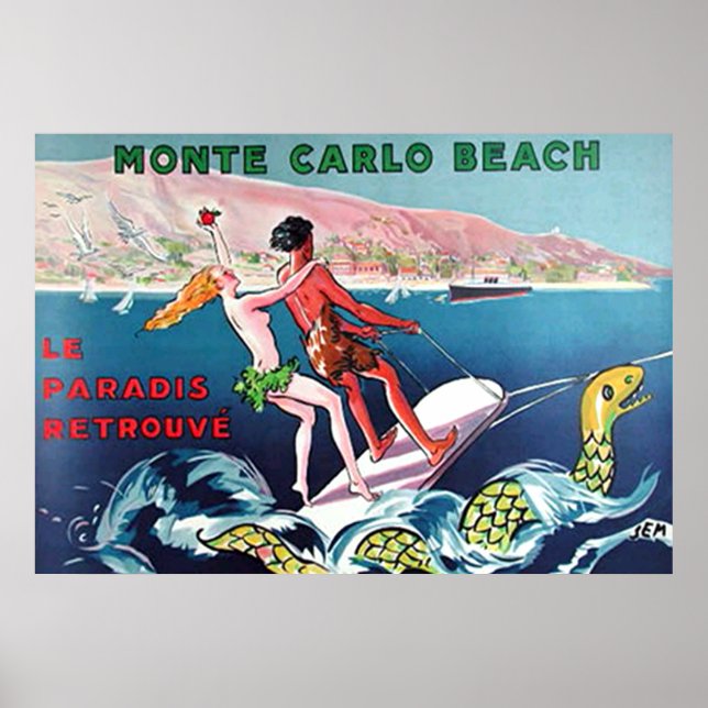 Affiche vintage de la plage de Monte-Carlo (Devant)