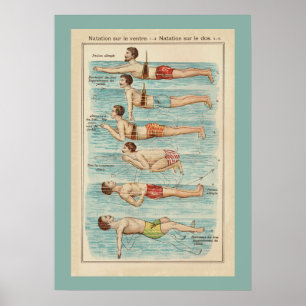 Affiche vintage de leçons de natation françaises