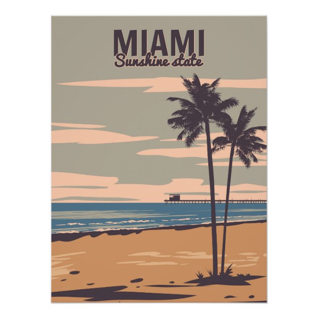 Affiche vintage de Miami Beach. Plage (Devant)