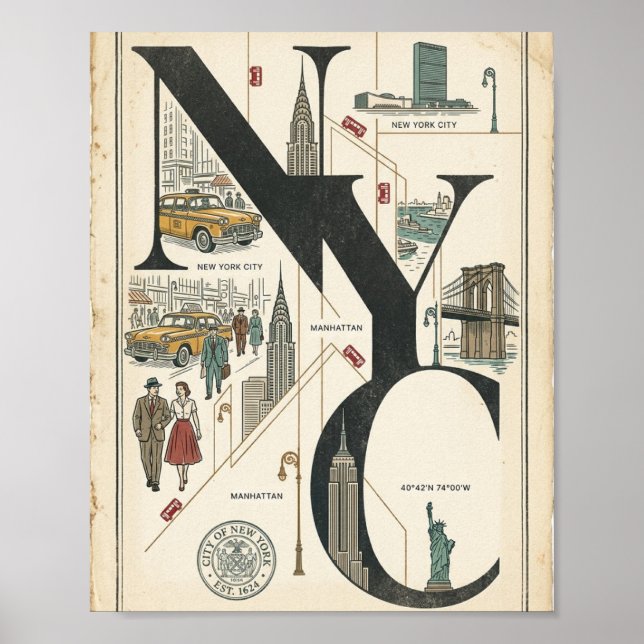 Affiche vintage de NYC (Devant)