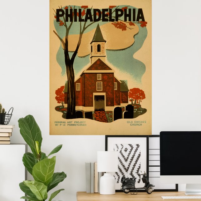 Affiche vintage de Philadelphie (Bureau à domicile)