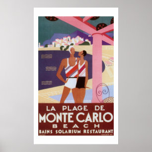 Affiche vintage de plage de Monte Carlo
