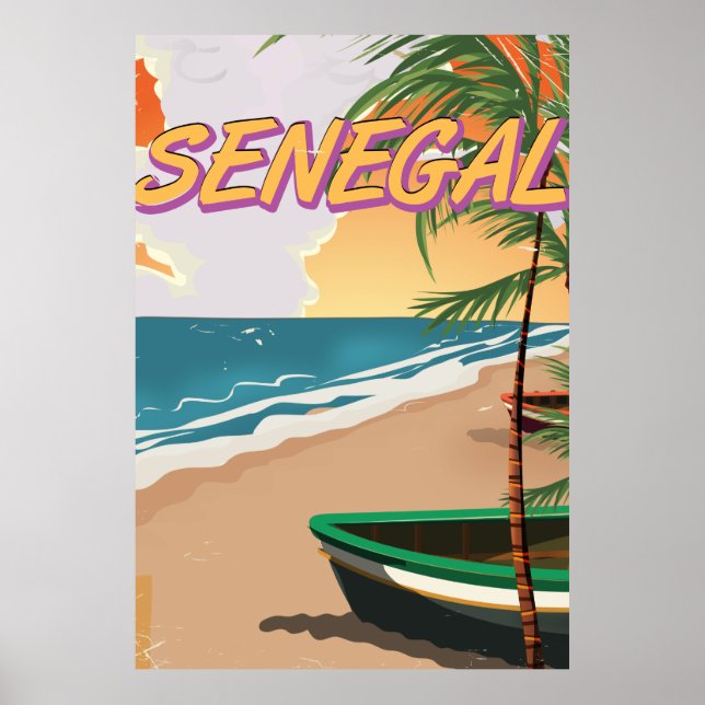 Affiche vintage de plage du Sénégal. (Devant)