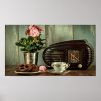 Affiche vintage de Radio Chine Set Flowers et Pret