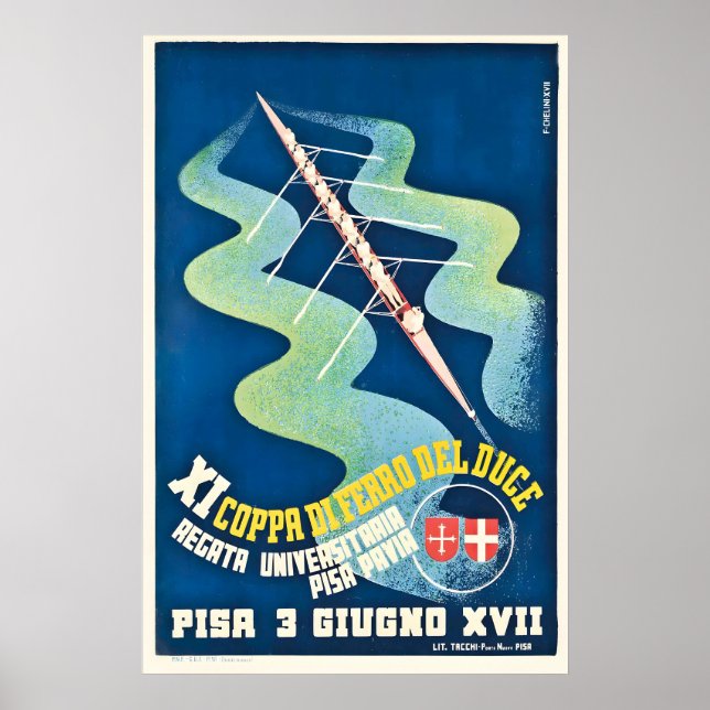 Affiche vintage de régate bateau Pise Italie (Devant)
