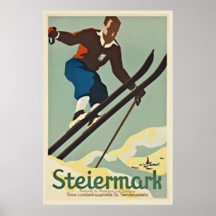 Affiche vintage de ski à Graz Styrie Autriche
