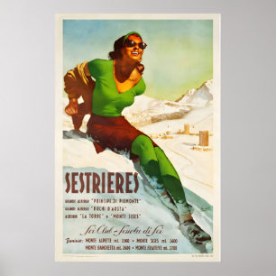 Affiche vintage de ski de Sestriere Italie - Impre