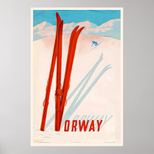 Affiche vintage de ski de sport d'hiver en Norvège