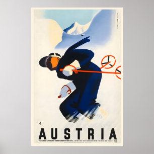 Affiche vintage de ski en Autriche - Impression en