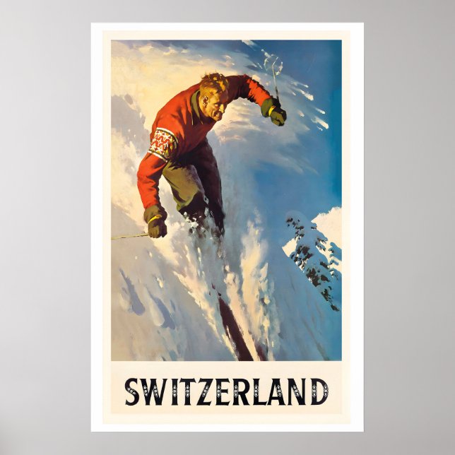 Affiche vintage de ski en Suisse (Devant)