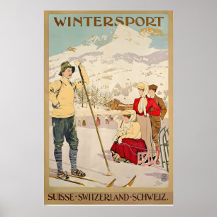Affiche vintage de ski en Suisse pour sport d'hive