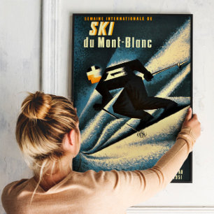 Affiche vintage de ski français Chamonix Mont Blan