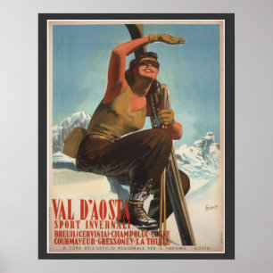 Affiche vintage de ski, Italie, Val d'Aoste