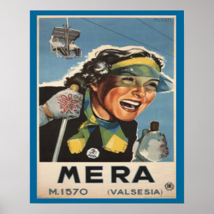 Affiche vintage de ski,    Mera, Valsesia