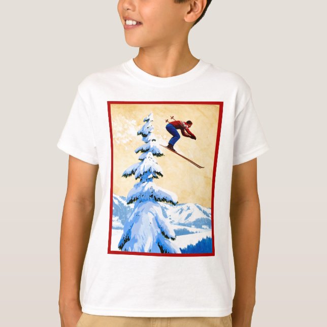 Affiche vintage de ski, pullover de ski et pins (Devant)