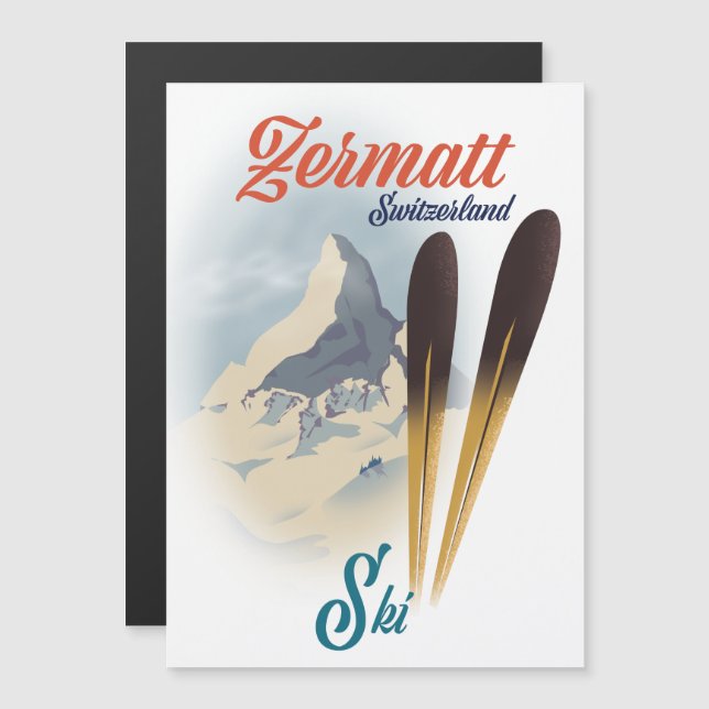 Affiche vintage de ski Zermatt Suisse (Devant / Derrière)