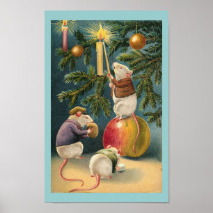 Affiche vintage de souris de Noël