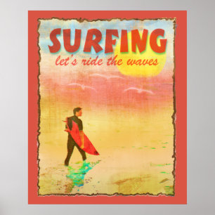 Affiche vintage de style de type de surfer
