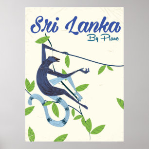 Affiche vintage de vacances pour singe du Sri lank