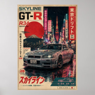 Affiche Vintage de Voiture de Sport Japonaise | Mo