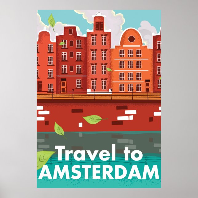 Affiche vintage de voyage à Amsterdam (Devant)
