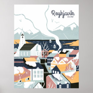 Affiche vintage de voyage à Reykjavik, Islande