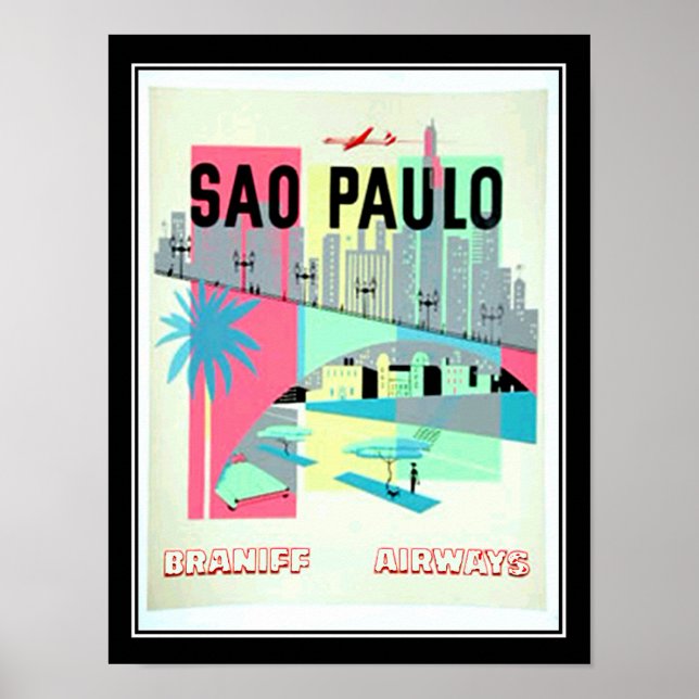 Affiche vintage de voyage à Sao Paulo Brésil (Devant)